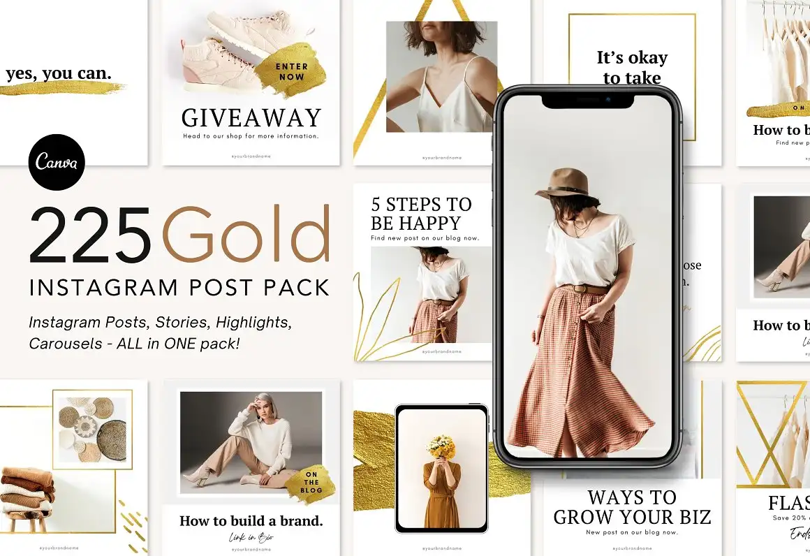 Gold Instagram Post Pack Canva