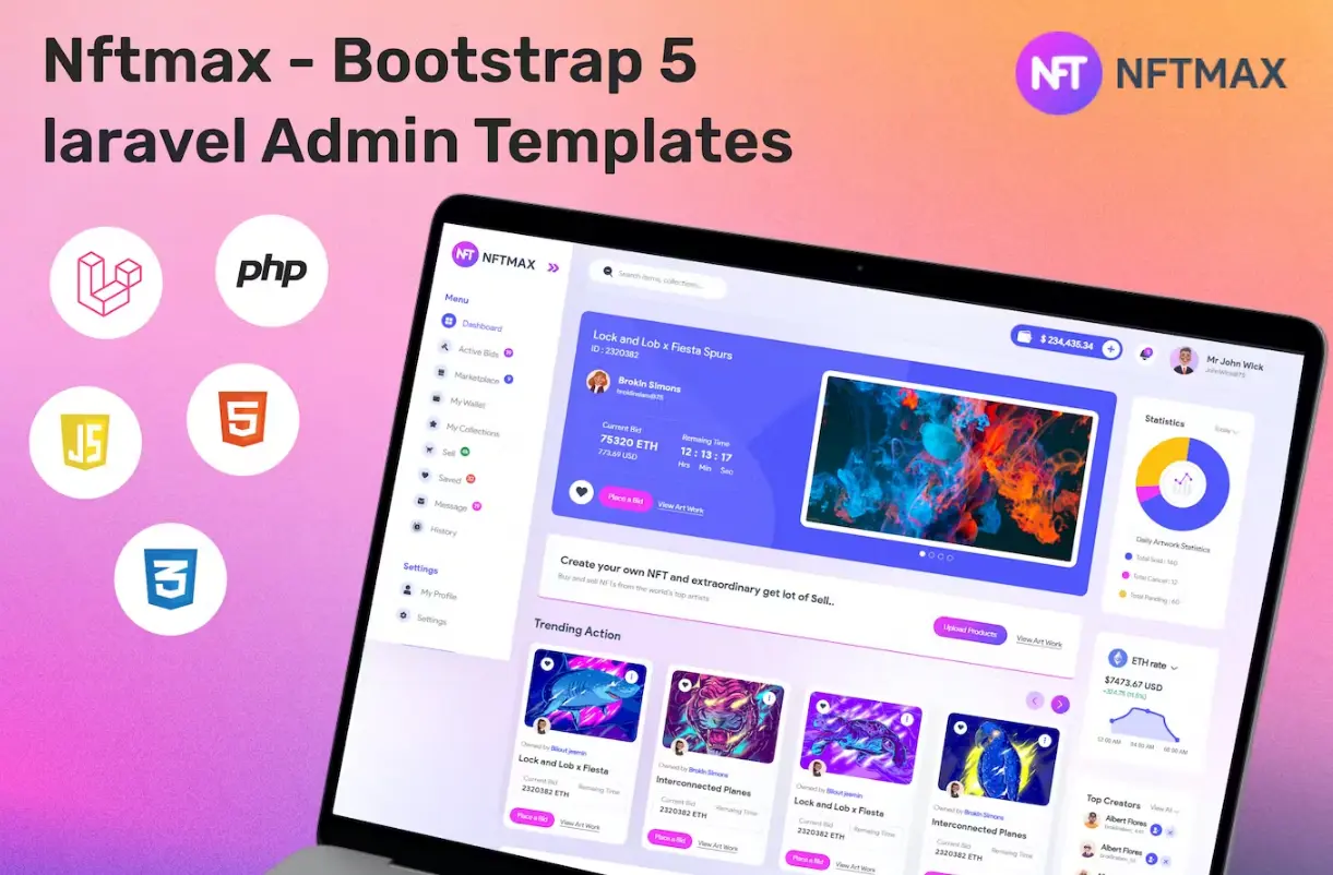 Nftmax - Best Laravel Bootstrap 5 Admin Templates
