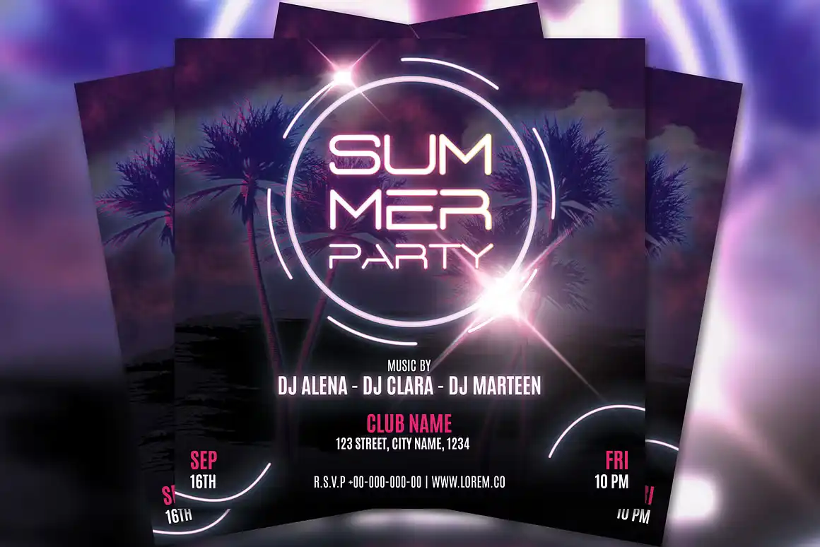 Summer Party Flyer Neon Style 2