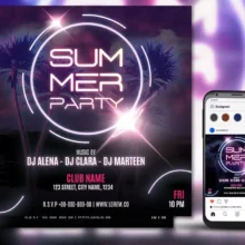 Summer Party Flyer Neon Style