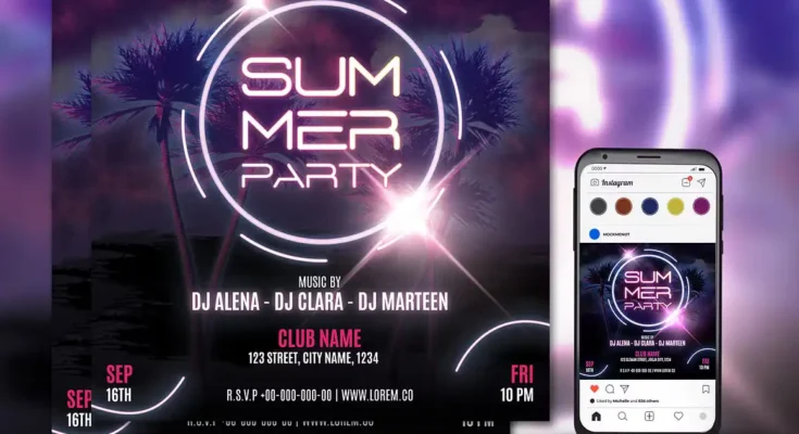 Summer Party Flyer Neon Style