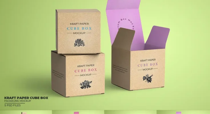 Kraft Paper Cube Box Mockup