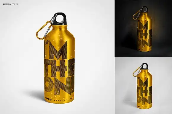 3 Aluminium Water Bottle Mockup Set