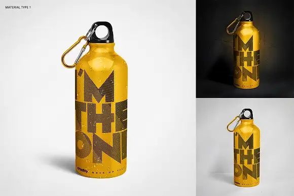 3 Aluminium Water Bottle Mockup Set