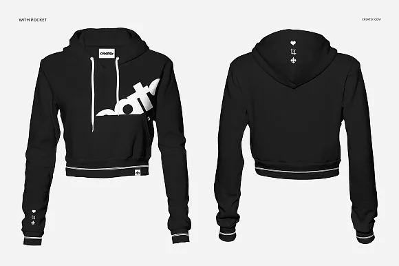 3 Cropped Hoodie Mockup PSD