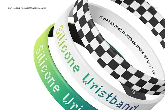 3 Printed Silicone Wristbands Mockup PSD