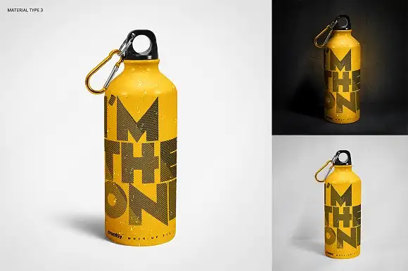 3 Aluminium Water Bottle Mockup Set