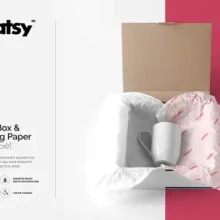 Mailing Box & Wrapping Paper Mockup PSD