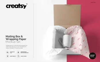 Mailing Box & Wrapping Paper Mockup PSD