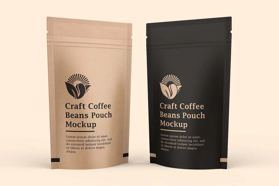 Craft Paper Coffee Pouch Bag Mockup 2