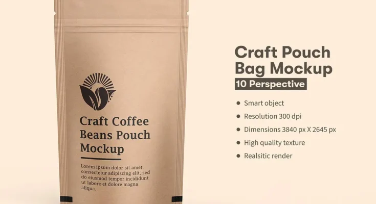 Craft Paper Coffee Pouch Bag Mockup