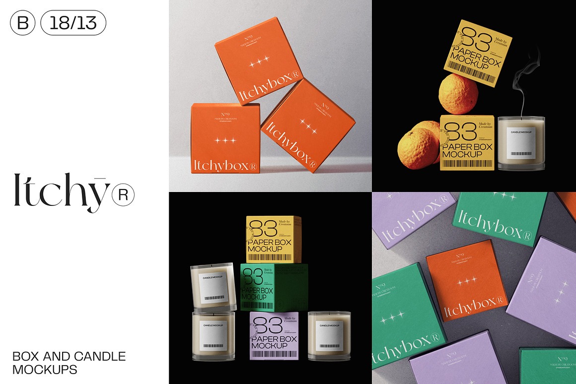 Itchy Box&Candle mockups