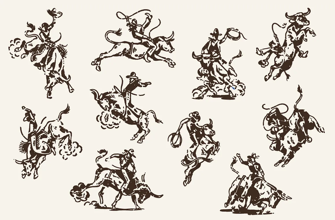 Bull Riding - Western Illustration